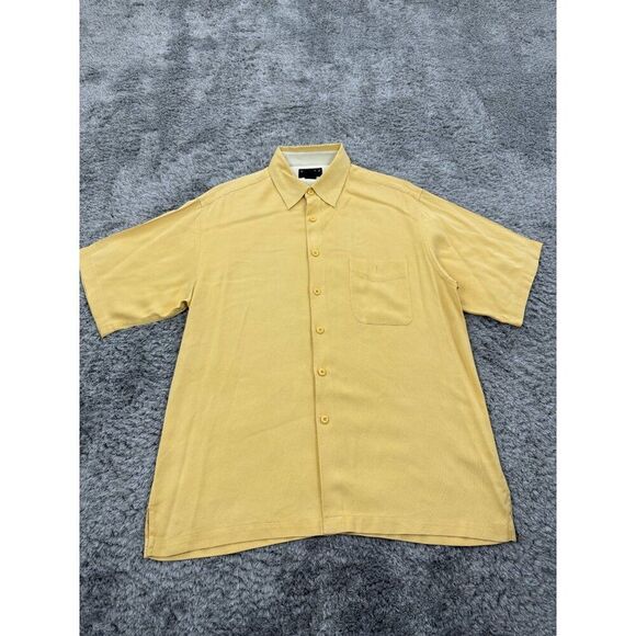 Valda by Toscano Shirt Mens Large Yellow Silk Short Sleeve Hawaiian Button Up - Picture 1 of 10